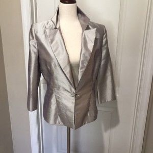 ALEX EVENINGS WOMEN'S GRAY  SATIN BLAZER JACKET  RHINESTONE CLASP‎  SIZE 8